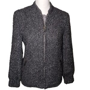Club Monaco Womens Textured Plush Knit Zip Up Bomber Jacket XSP Dark Gray Tweed‎